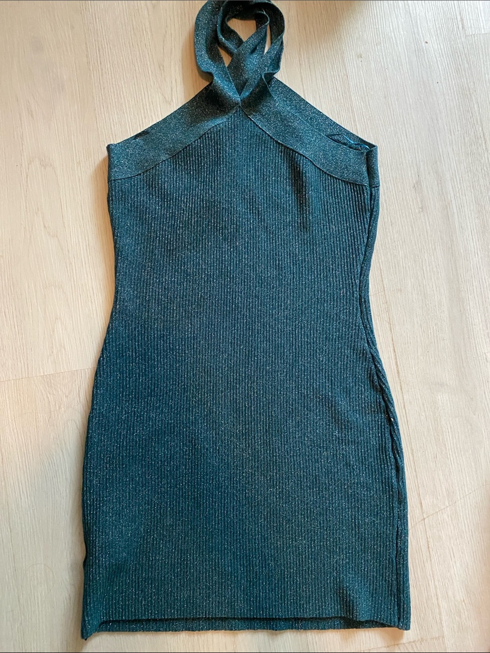 Halter Ribbed Mini Dress in Dark Teal